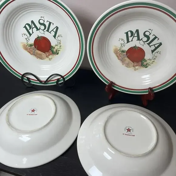 Treasure Craft Pottery “Pasta” Bowls Crafted In The USA 10” Wide Bowls Set Of 4 - Picture 2 of 11